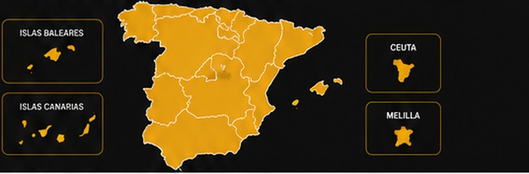 España con Islas Baleares, Islas Canarias, Ceuta y Melilla